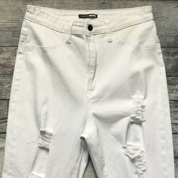 FASHION NOVA Womens Jeans sz 15 Junior White Distressed High Rise Skinny Stretch - Picture 2 of 10